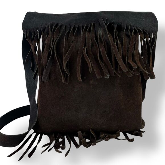 Bohemian Fringe Western Cowgirl Handmade Boho Brown Suede Leather Crossbody Bag - Picture 3 of 12